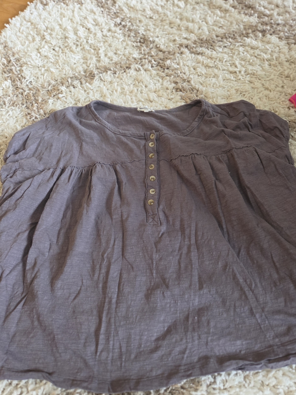 JODIFL Women's Button-Front Peasant Blouse in Charcoal Gray